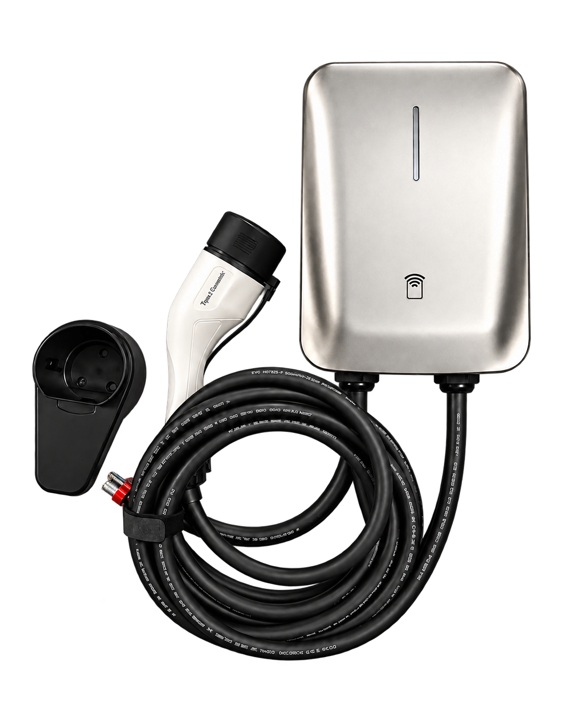 Silver DL-EU003 charger with its connector and coiled cable