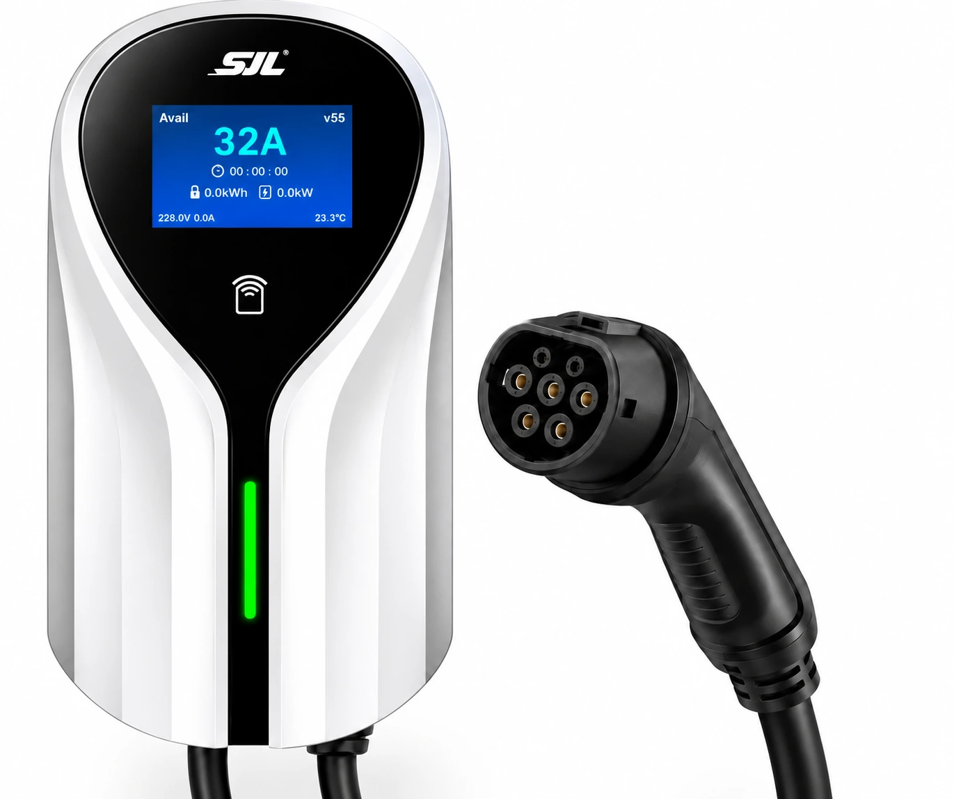 SJL DL-EU004 charger with its display and Type 2 connector, without a mobile phone
